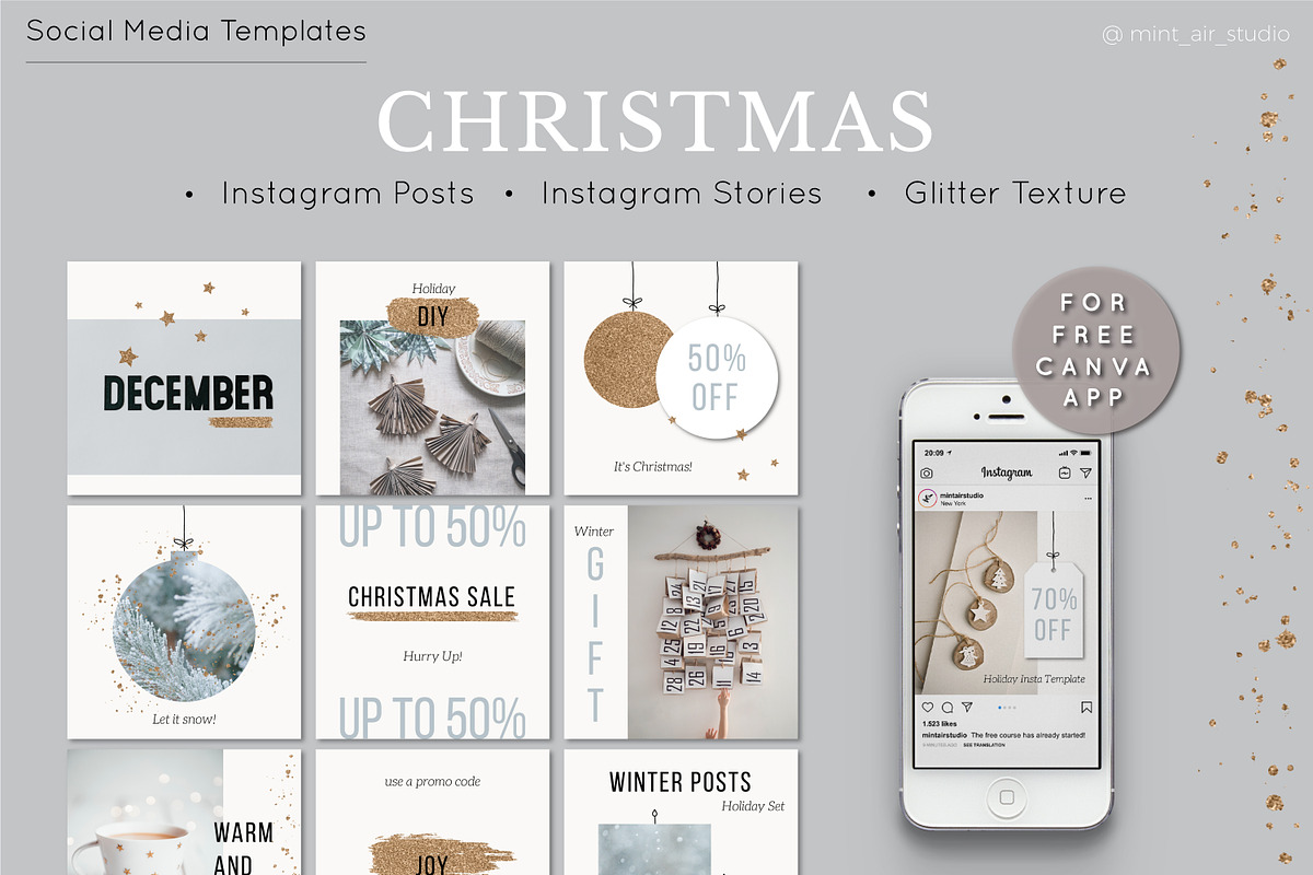 Instagram Post & Stories. CHRISTMAS, a Social Media Template by Mint Air Studio (Photo 1 of 9)