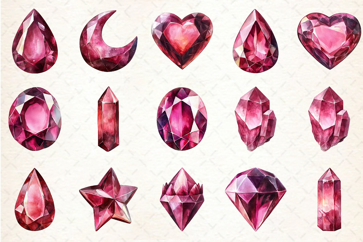 Burgundy Crystals and Gems Clipart, an Illustration by Rose Art (Photo 4 of 4)