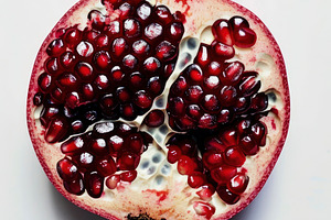 A ripe, juicy pomegranate cut open t, a Photo by LOGOCREATIVE