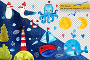 Watercolor clipart Sea Voyage, an Animal Illustration by Vikeriya (Thumbnail 4 of 8)
