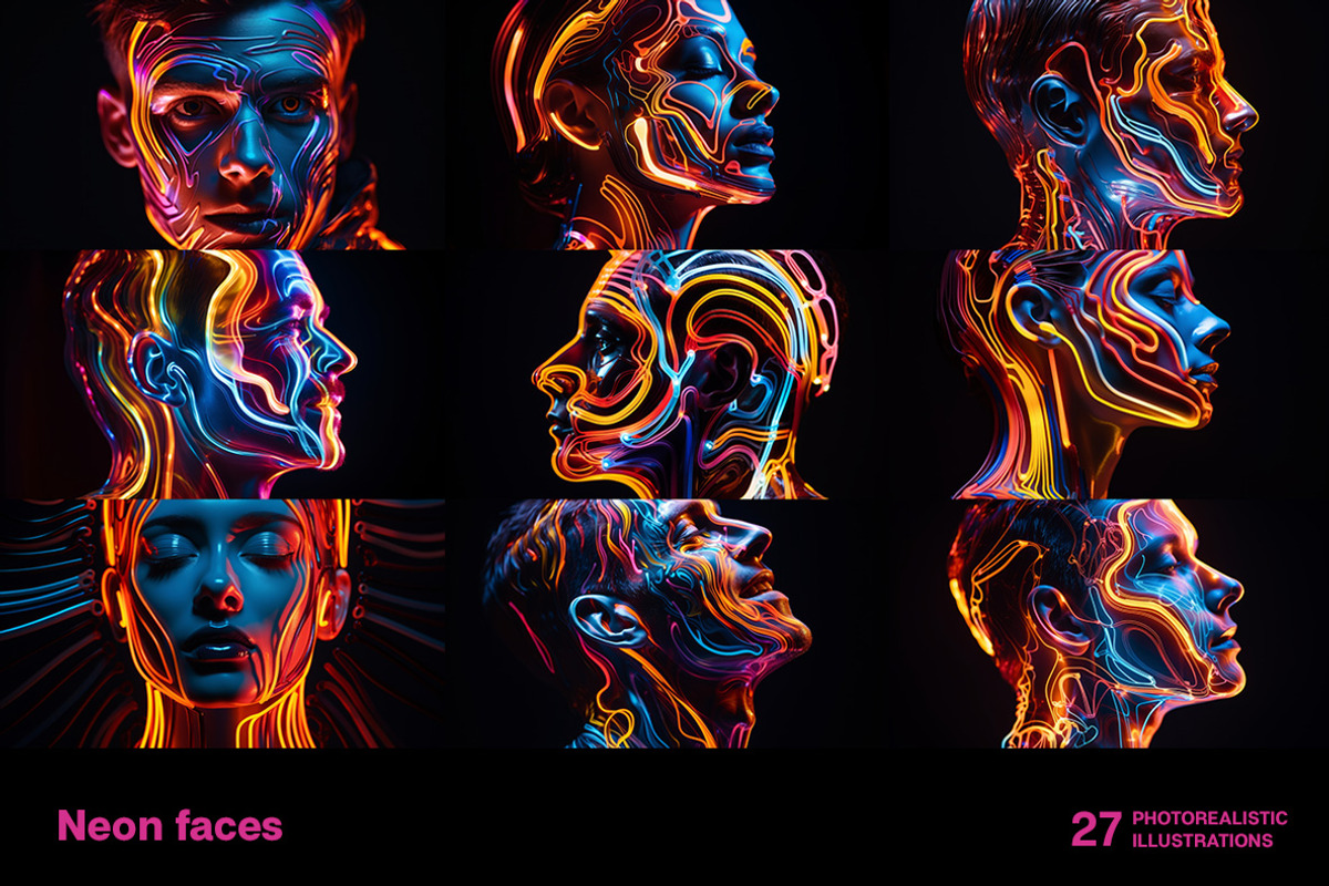 Neon faces, a Person Illustration by Handmadefont