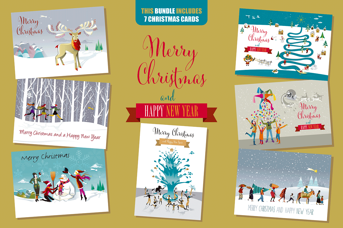 Christmas Cards and Banners Bundle, a Seasonal Illustration by ÁRTICA (Photo 1 of 19)