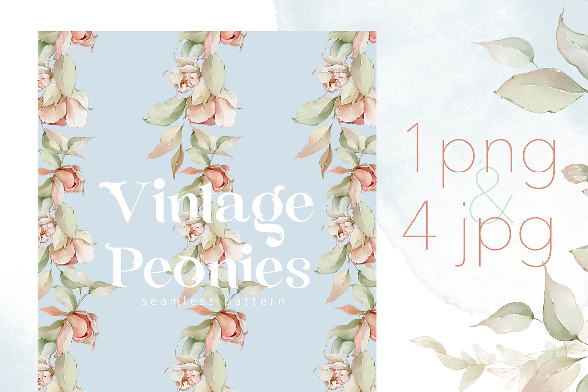 Watercolor peony roses pattern set, a Decorative Illustration by Edith’s World (Photo 5 of 13)