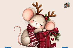 Sleepy Reindeer Mouse with Gift