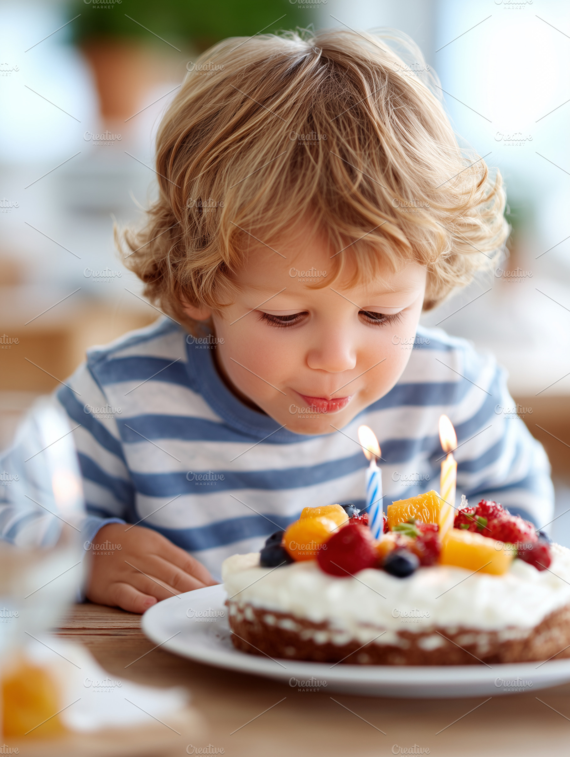 Cute little child blowing out candle, a Person Photo by MistyDay