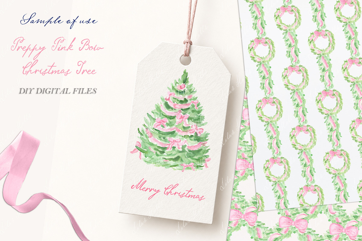 Preppy Pink Bow Christmas Tree, a Seasonal Illustration by LABFcreations (Photo 3 of 4)