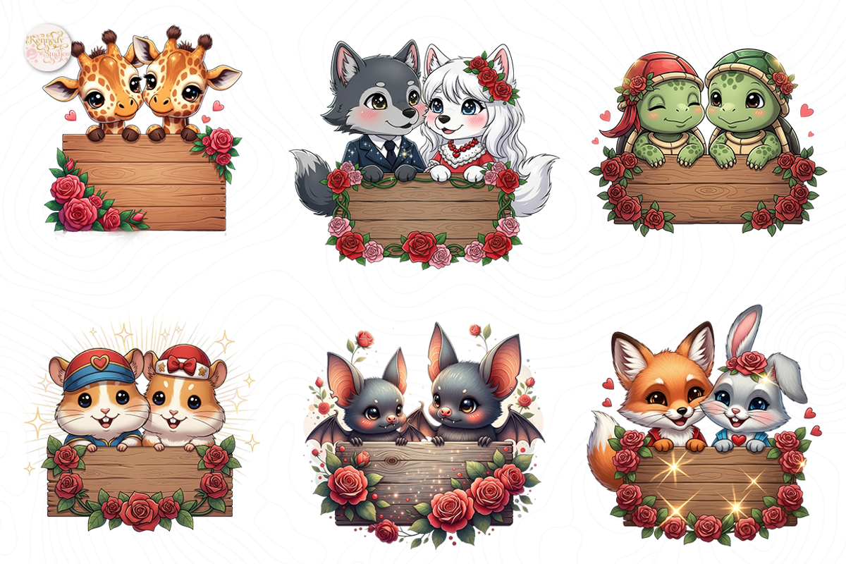 Cute Animal Couple PNG Clipart, an Animal Illustration by KennedyStudio (Photo 3 of 5)