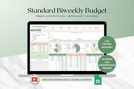 Standard Biweekly Budget - Green, a Templates & Theme by The Creative Plans co