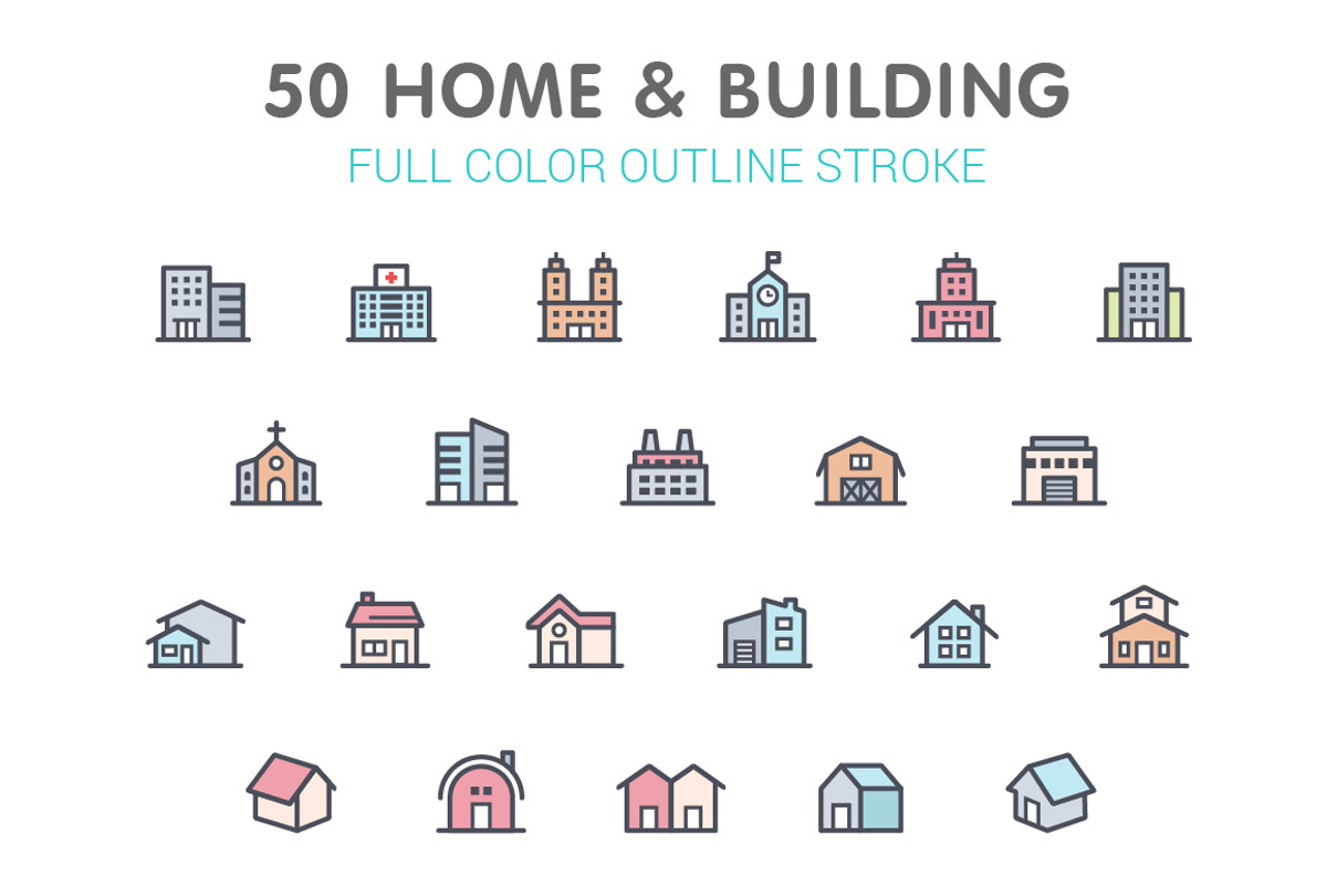 50 Home & Building Color Icon, an Outline Icon by WORAKAMON Design Studio (Photo 1 of 4)