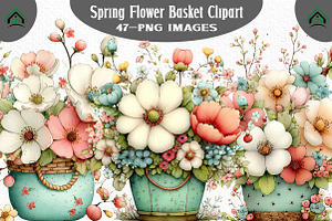Spring Flower Basket Clipart, an Illustration by Craft Nest