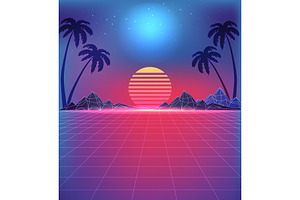 80s Style Landscape with Grid, a Decorative Illustration by robuart