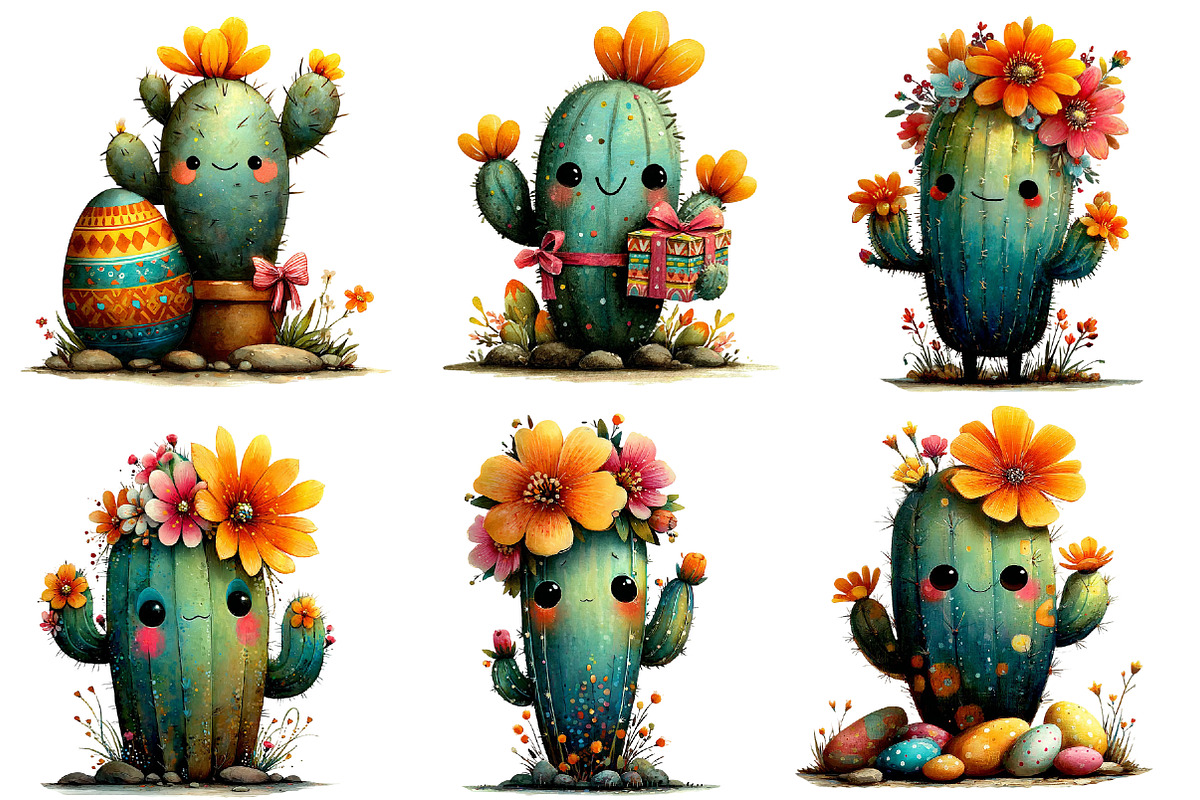 Whimsical Easter Cactus Clipart, an Illustration by Designworld (Photo 3 of 7)