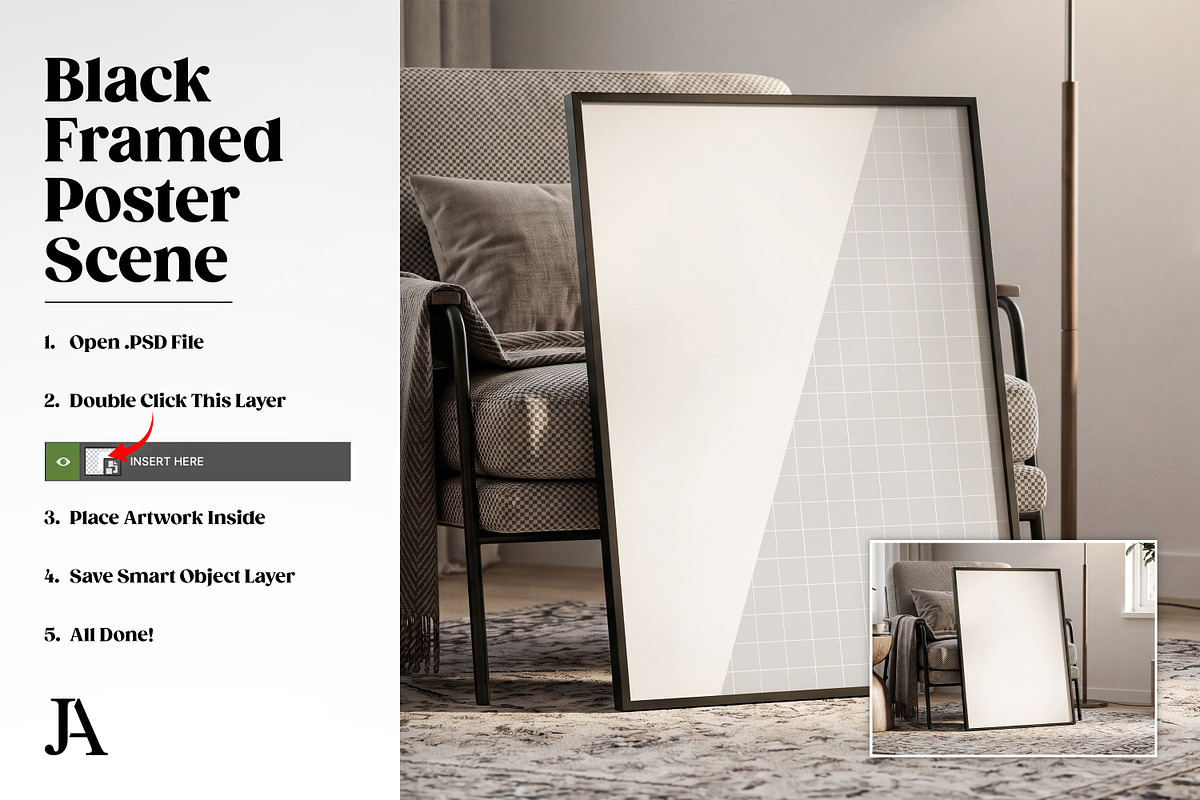 Black Framed Poster 2x3 PSD Mockup, a Household Mockup by Julian Adams (Photo 3 of 3)