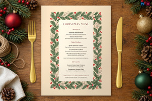 Rustic Pine Christmas Menu Template, a Flyer Template by BrandPacks