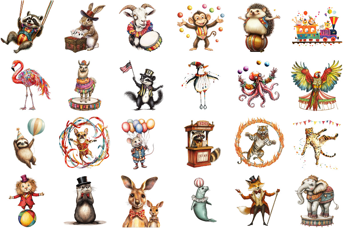 Watercolor Vintage Circus Party Anim, an Illustration by Sublimation Artist (Photo 2 of 6)