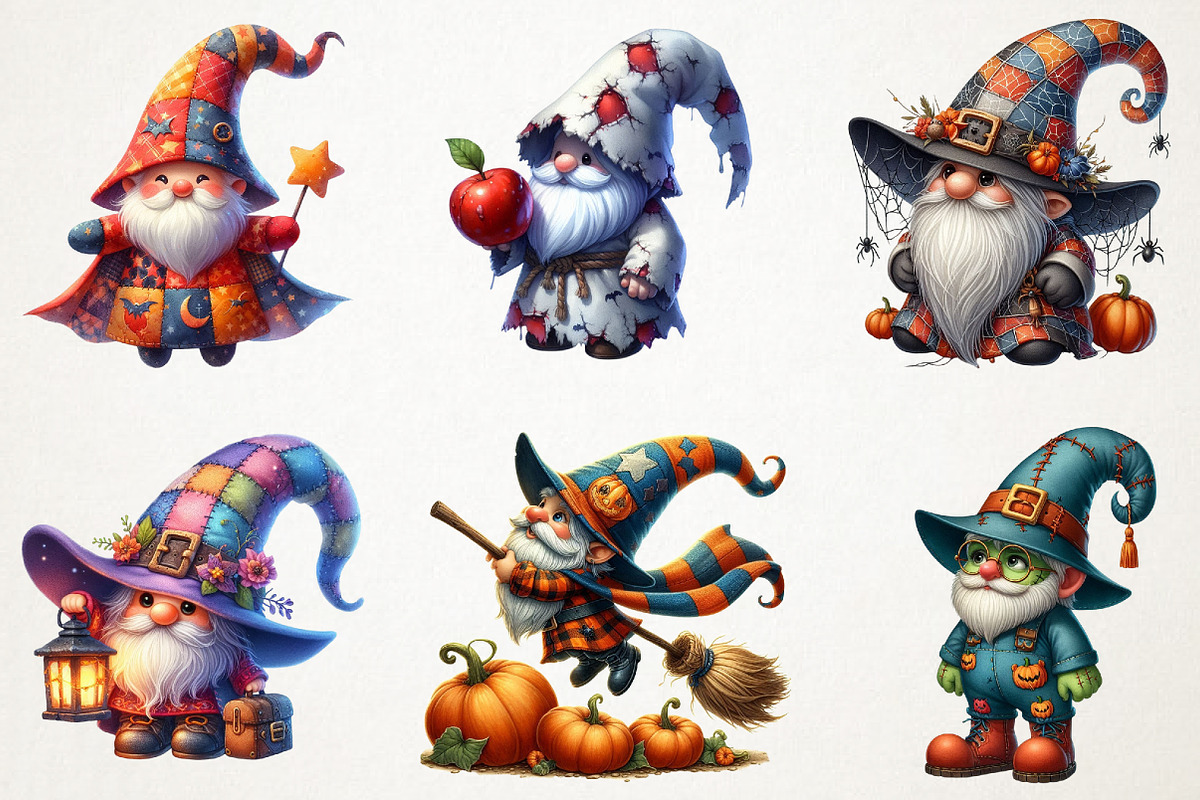 Patchwork Halloween Gnome Clipart, an Illustration by RobertsArt (Photo 7 of 7)