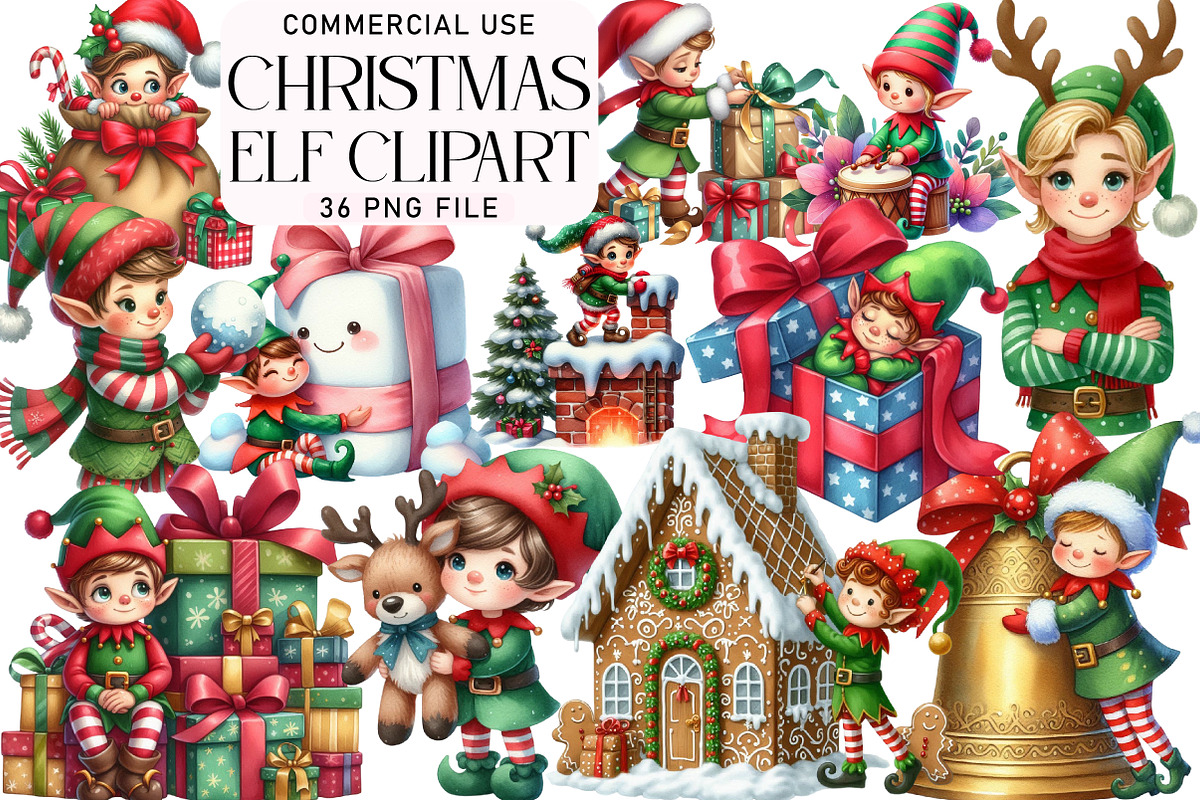 Christmas Elf Watercolor Clipart, an Illustration by Daily.Designs (Photo 1 of 5)