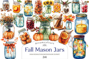Fall Mason Jars Clipart Bundle, an Illustration by DreamCafeArt