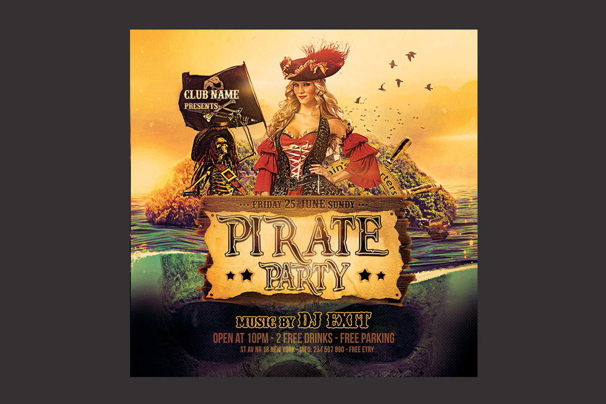 Pirate Party Flyer, a Flyer Template by DSGraphicDesign