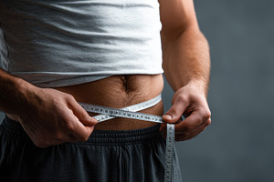 Man measuring waist fitness body goa, a Photo by Pixeness Studio