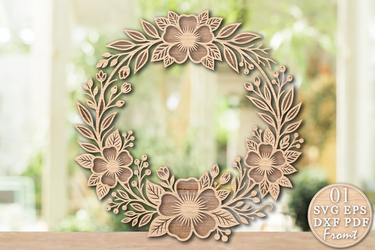 Floral Wreath Laser Cut SVG, an Object Graphic by Rose Art (Photo 1 of 3)