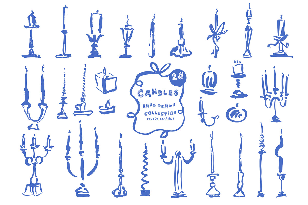 28 Unique Hand Drawn Candles, an Object Graphic by Anada Arty