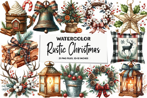 Rustic Christmas Watercolor Clipart, an Illustration by DreamArtGraphic
