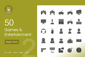 50 Games & Entertainment Glyph Icons, an Icon by IconBunny