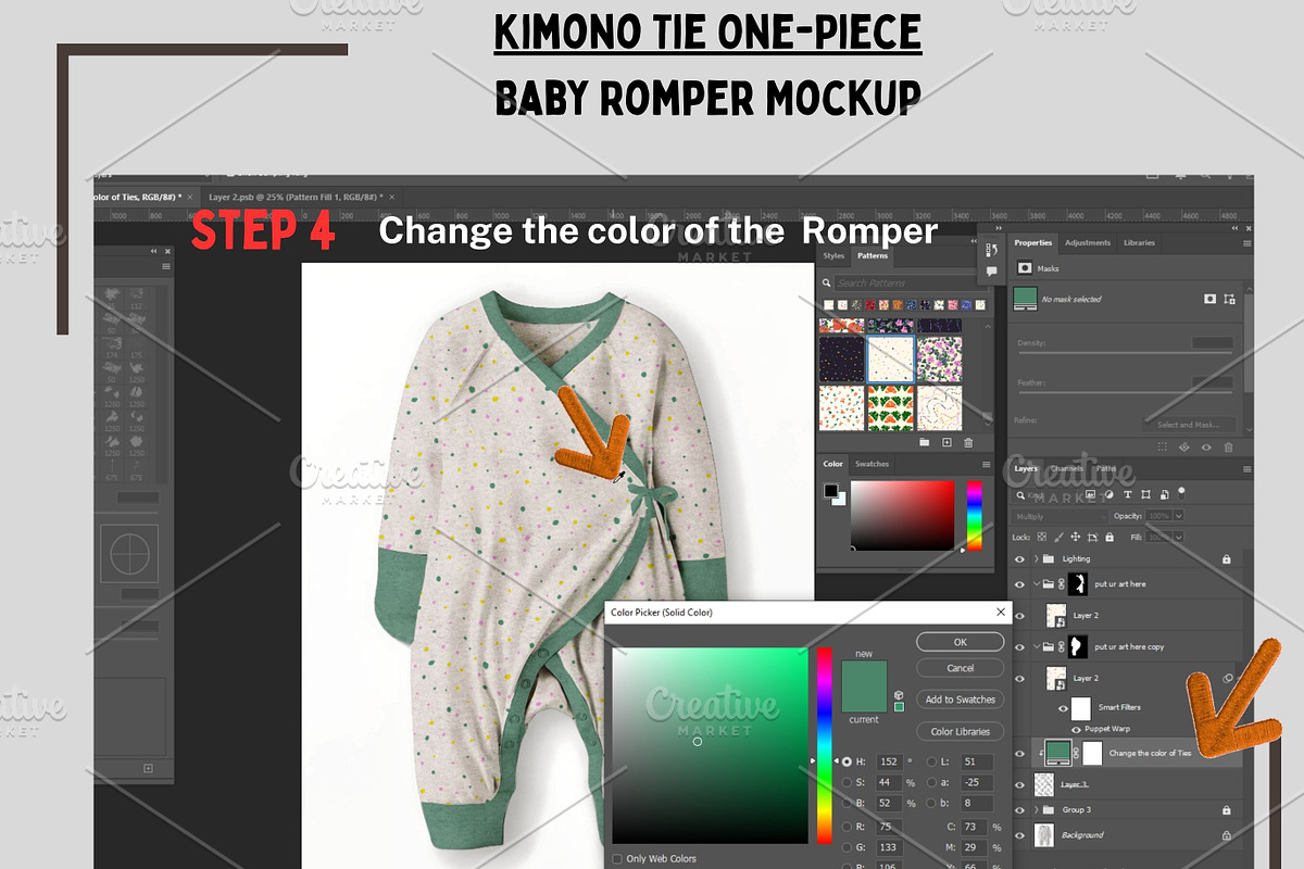 Baby Romper -Kimono one Tie Mockup, a Hoody Mockup by Nora Gad (Photo 5 of 15)
