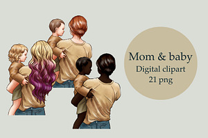 Mother's Day Clipart, Mom And Baby