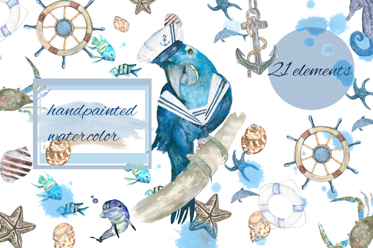 Sea set  watercolor, an Animal Illustration by JuliaFast (Photo 2 of 4)