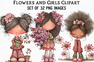 Flowers and Girls Clipart, an Illustration by Craft Nest