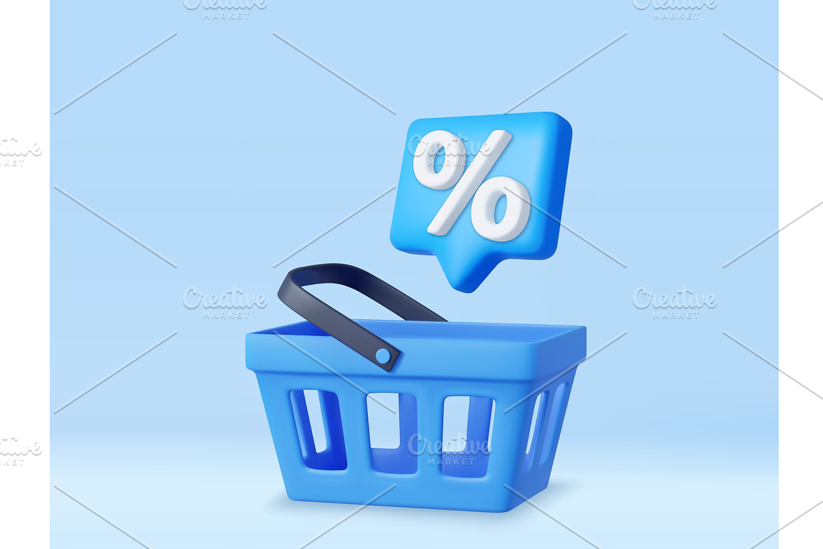 3d Shopping cart with percent, an Object Illustration by ModVector