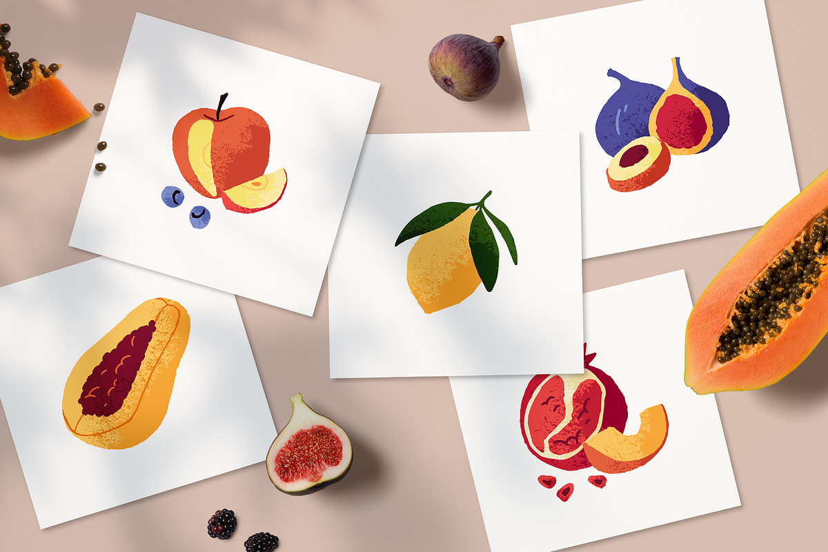 Fruits, berries set, patterns, cards, a Food Illustration by PaperTrident (Photo 7 of 13)