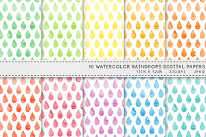 Watercolor Raindrops Digital Paper
