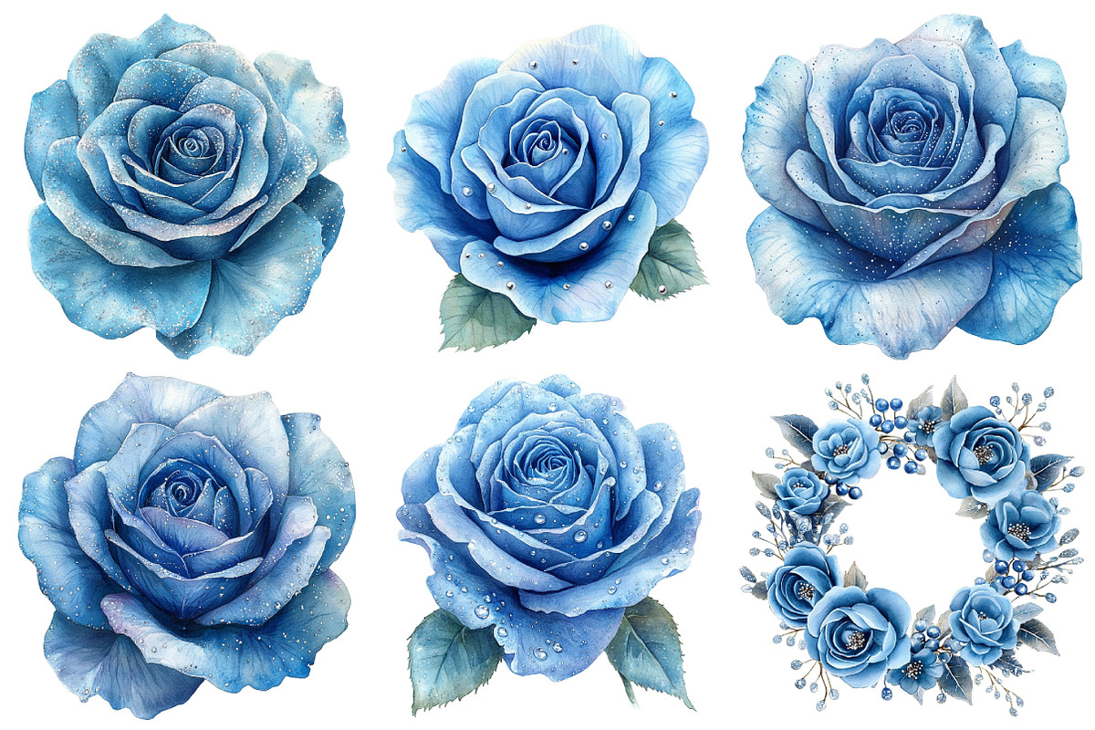 Baby Blue and Silver Glam Roses, an Illustration by Pixels.Craft (Photo 3 of 7)