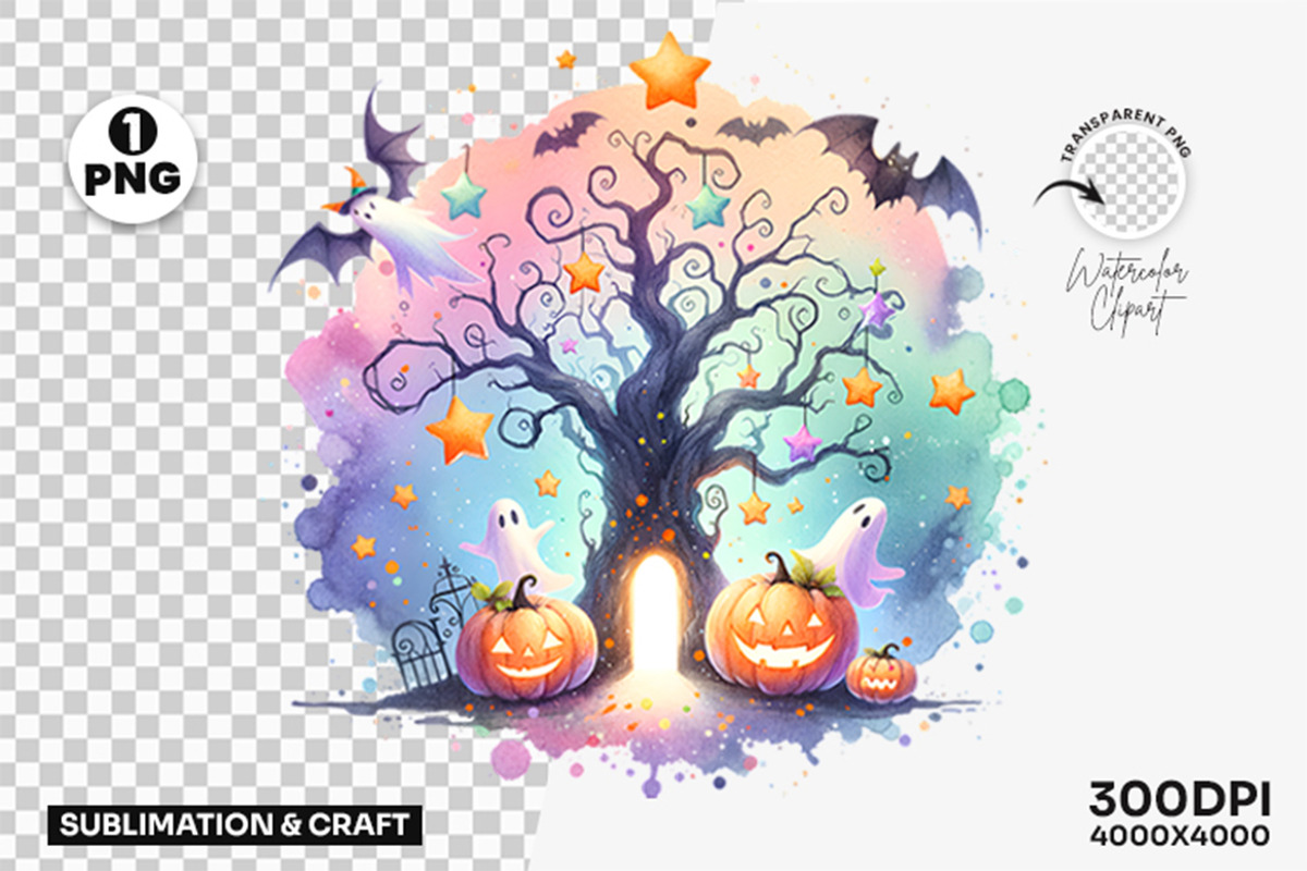 Halloween Pastel Halloween Tree, an Illustration by Creative Arslan (Photo 1 of 3)