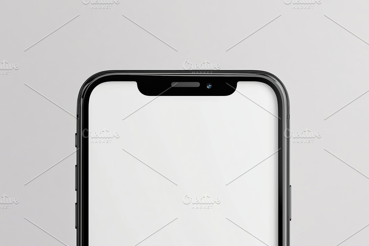 A modern smartphone iPhone mockup with a blank screen, set against a light gray, an iPhone Mockup by Textures & Backgrounds
