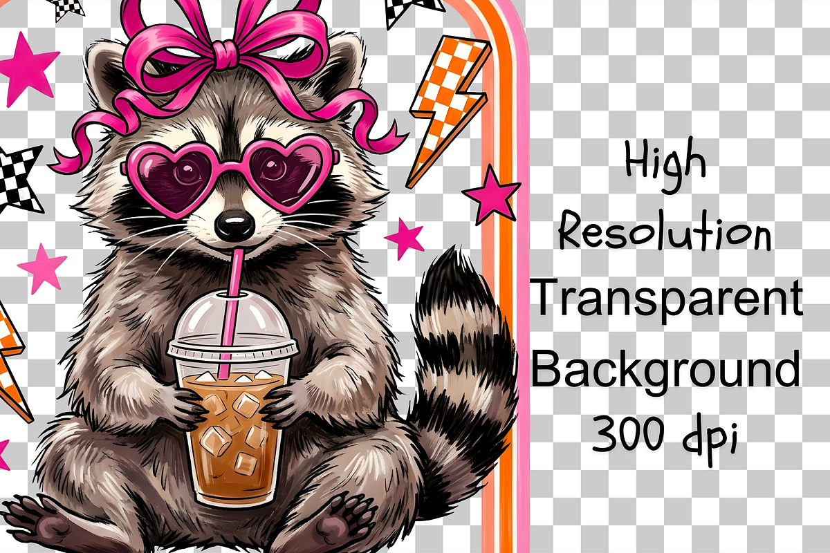 Raccoon Iced Coffee, Feral Mom PNG, an Object Illustration by Clipart Bloom (Photo 2 of 3)