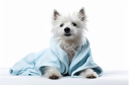 Luxurious Dog white bathrobe, an Animal Photo by Ylivdesign