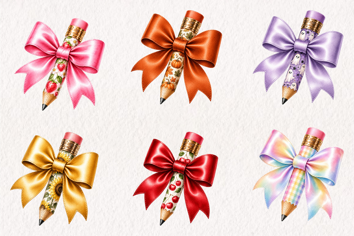 Brushstroke Pencil Bow Clipart PNG, a Seasonal Illustration by CreationArt (Photo 4 of 4)