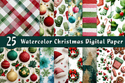 Watercolor Christmas Digital Paper, an Illustration by CreationArt (Thumbnail 1 of 4)