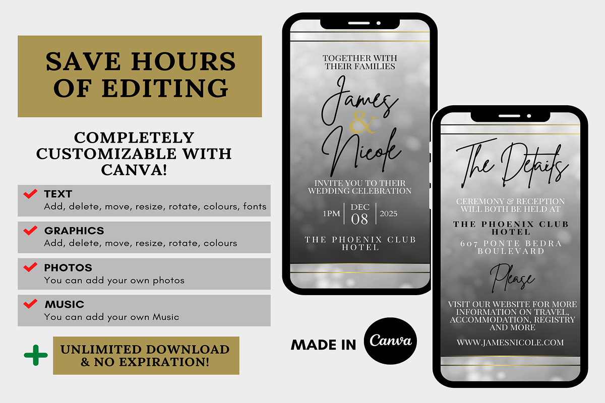 White Gold Video Wedding Invitation, an Invitation Template by LushBury (Photo 3 of 3)
