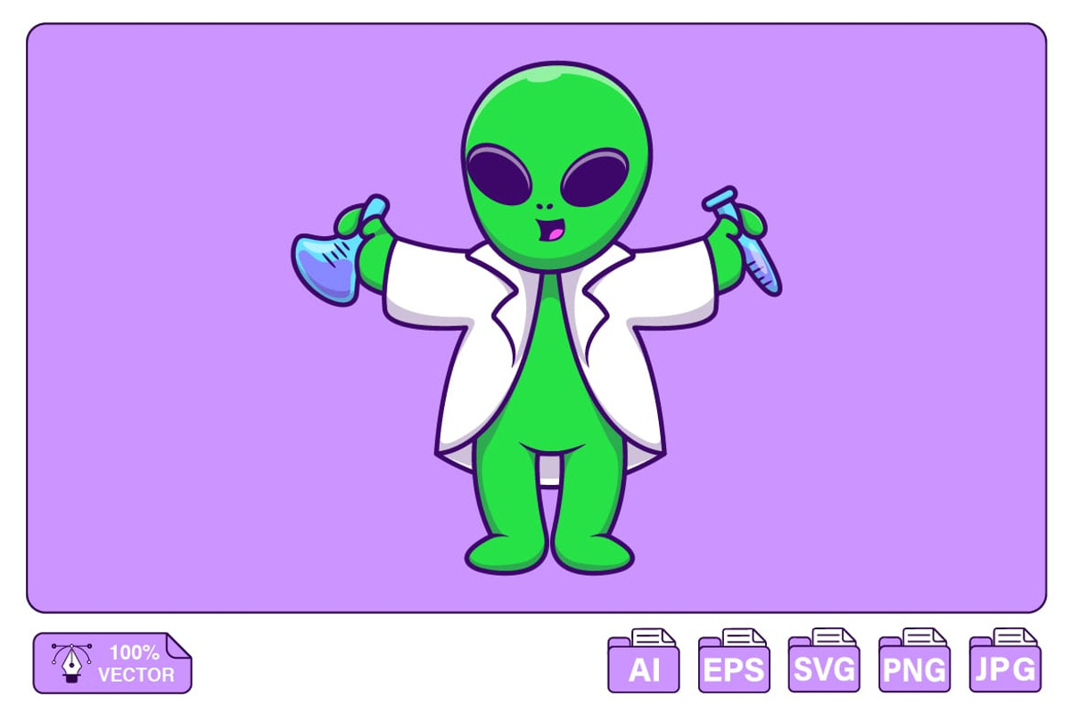 Cute Alien Scientist Holding Chemica, a Technology Illustration by Artstorystudio (Photo 1 of 3)