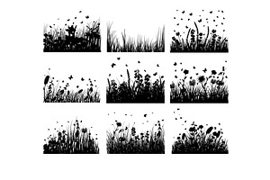 Grass Silhouettes Backgrounds Set