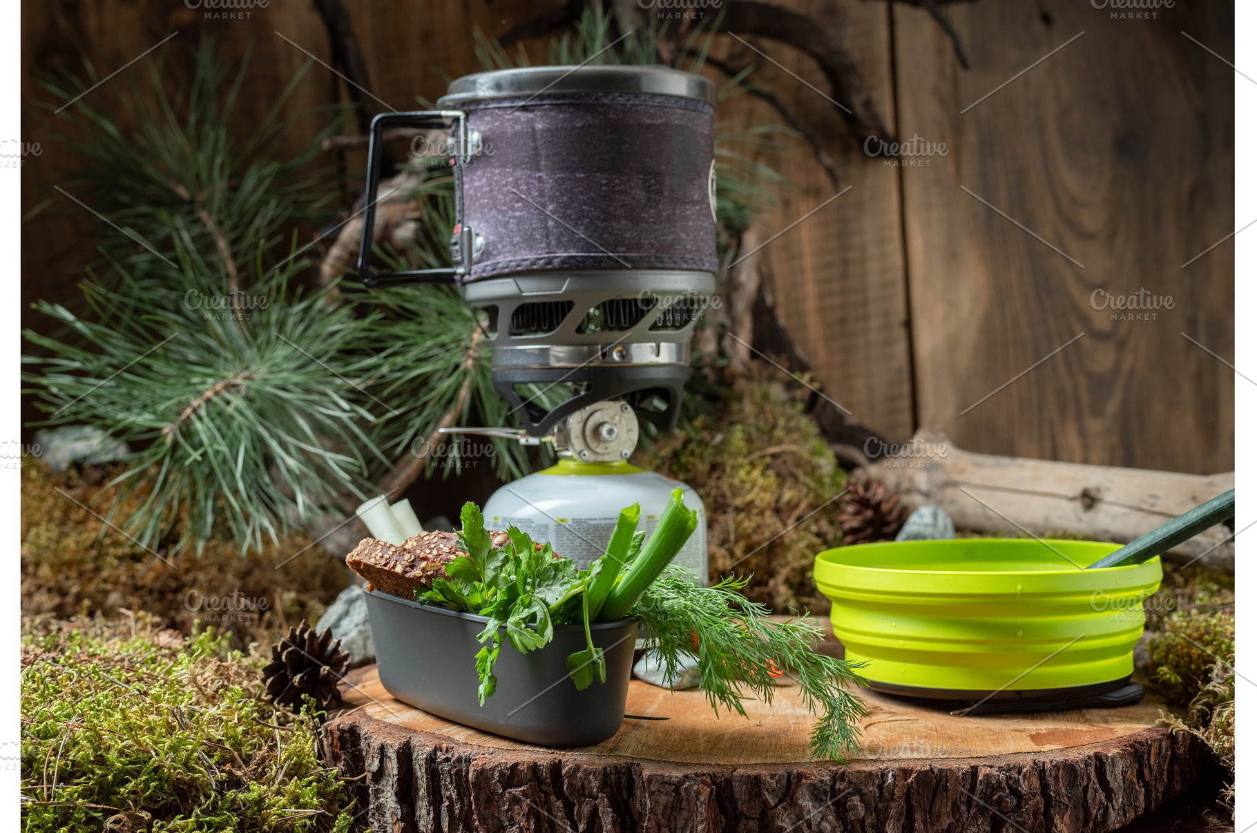 Composition of food and dishes on, a Food & Drink Photo by Stockphoto by vzwer