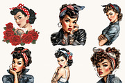 Rockabilly Girl Clipart Bundle, a Person Illustration by BusyDaydesign (Thumbnail 5 of 9)