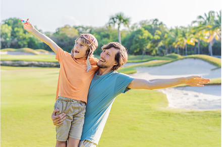 Father and son in the park, the boy
