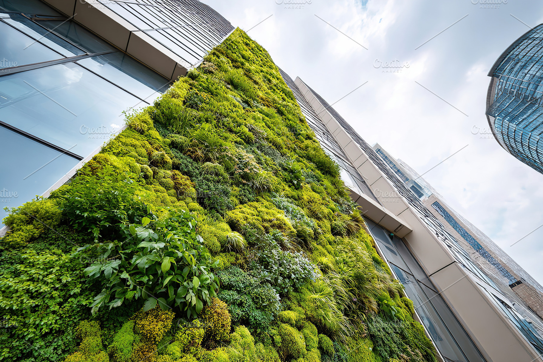 Vertical moss wall enhances urban environment by absorbing carbon dioxide, a Photo by AlyaAnd