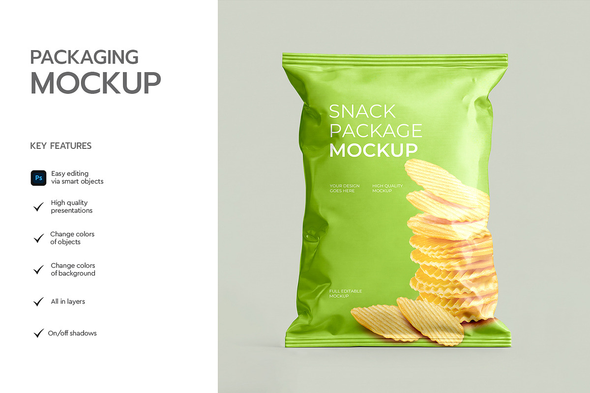 Potato Chips Snack Package Mockup, a Packaging Mockup by graphypix (Photo 2 of 4)